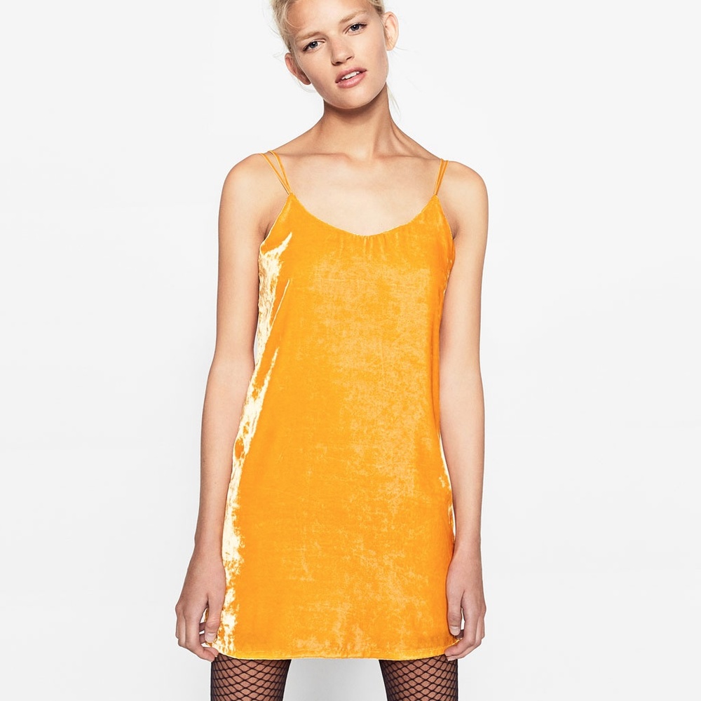 Yellow velvet mini dress