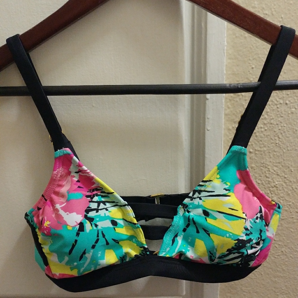 Tropical caged bikini top