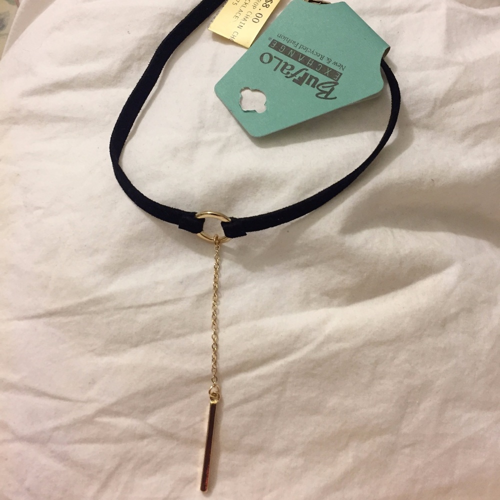 Black Suede Choker with Gold Embellish