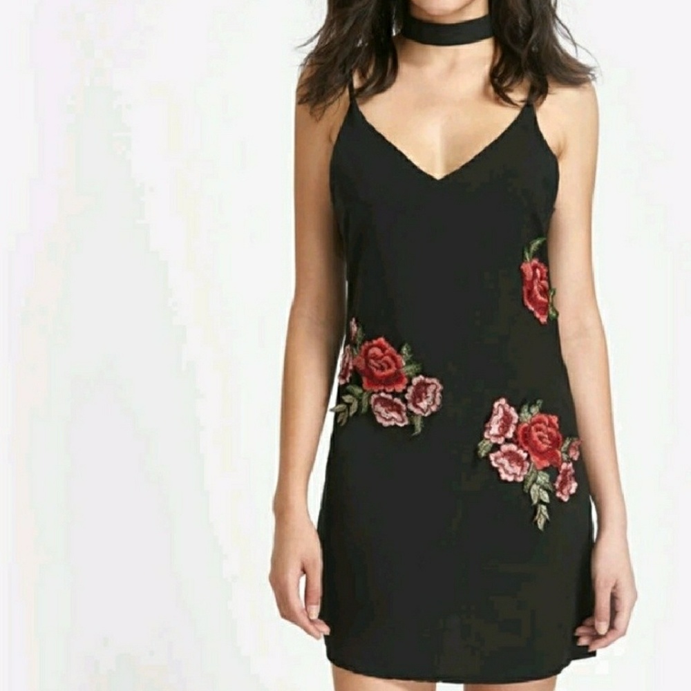 The HANNAH Rose Embroideres Dress with Chocker