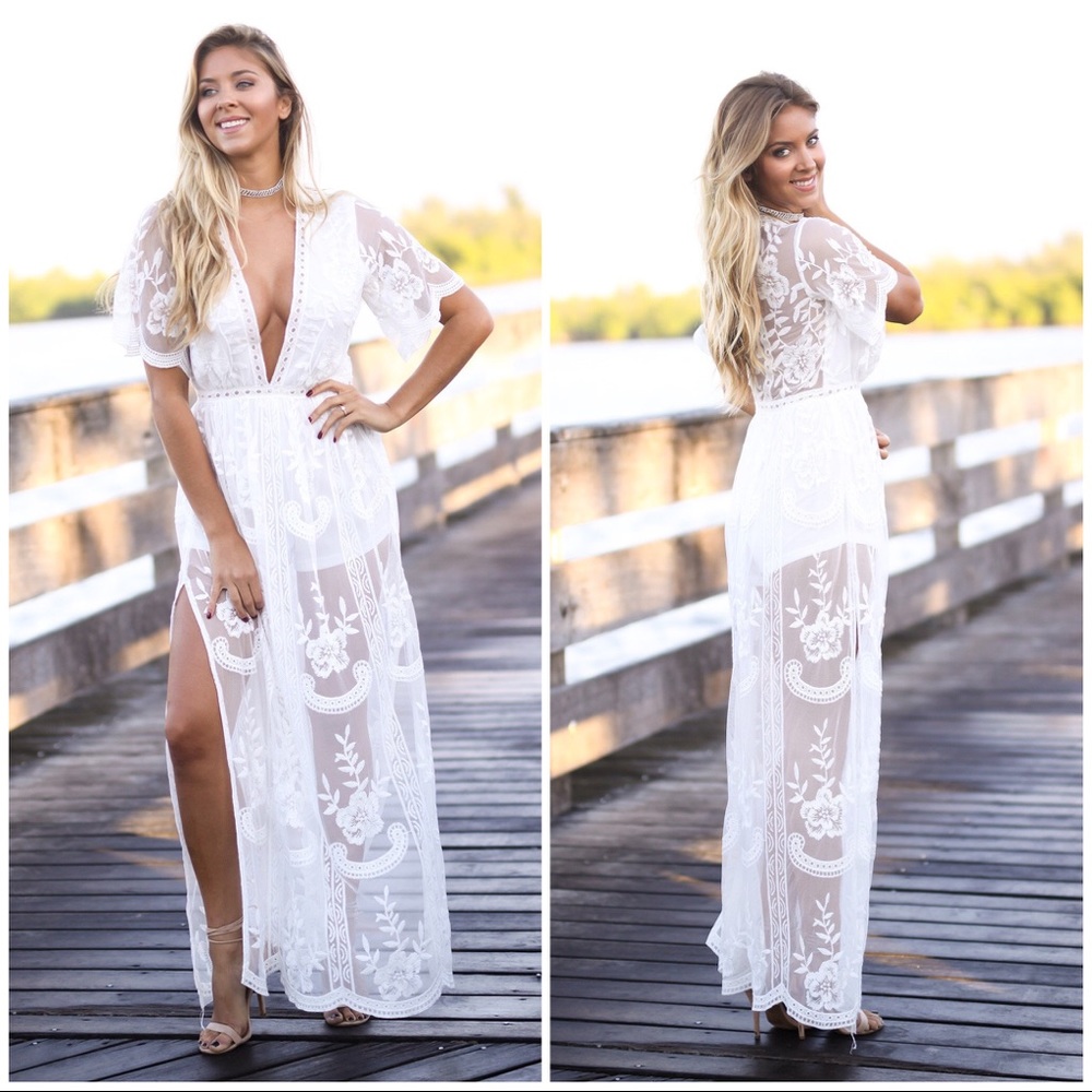 NWT WHITE LACE MAXI ROMPER, large