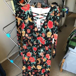 Soft knit maxi dress, black/orange/red, Juniors M