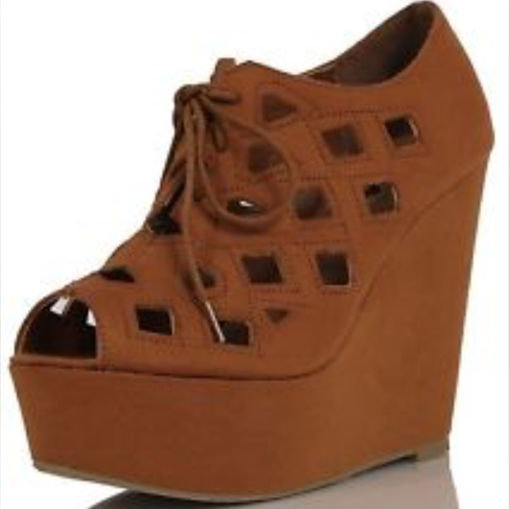 Brown, faux suede wedges