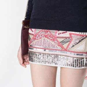 NWT Zara Trafaluc Small Aztec Sequin Skirt
