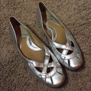 Silver Leather Flats