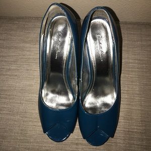 Teal Peep Toe Heels