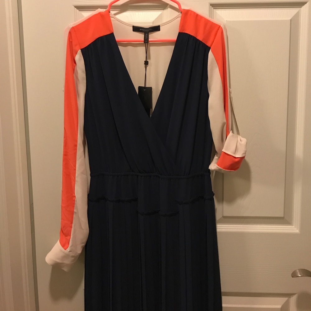 NWT BCBGMaxAzria Colorblock Pleated Dress XS $338