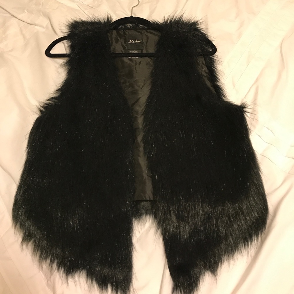 Black synthetic fur vest