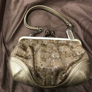 Coach signature metallic clutch evening bag