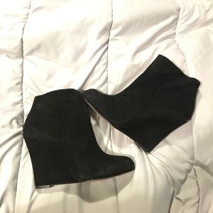 Sam Edelman suede, black, wedge booties.