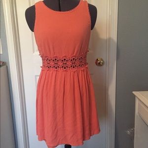 Coral lace detail dress