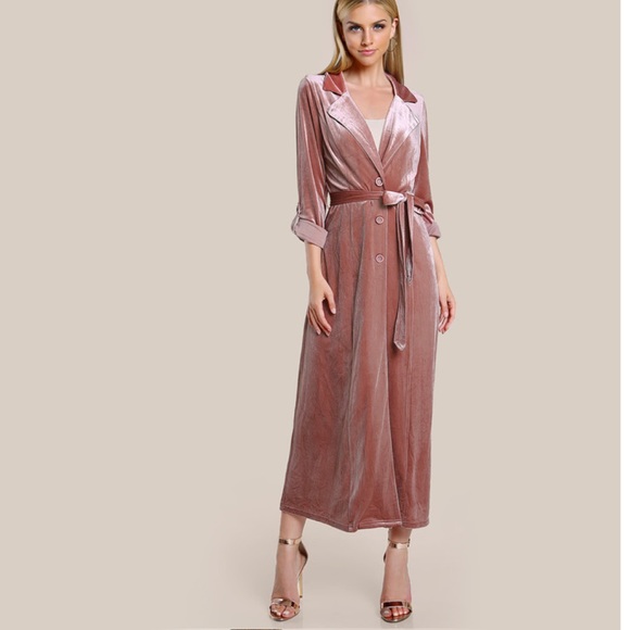 ✨Blush Pink Velvet Velour Belted Duster✨ - Picture 3 of 6