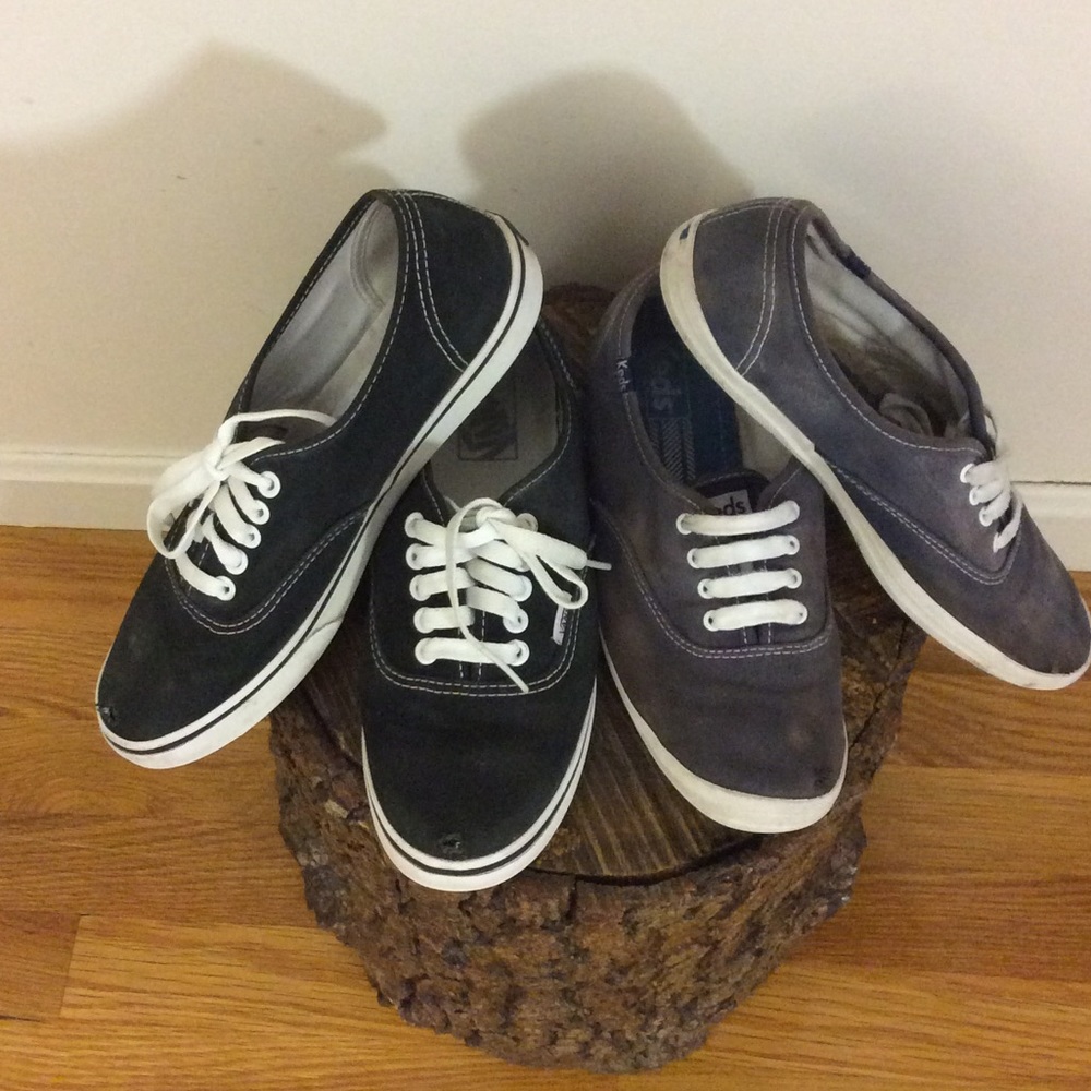 Two pair of sneakers. Navy keds7.5&black vans 8