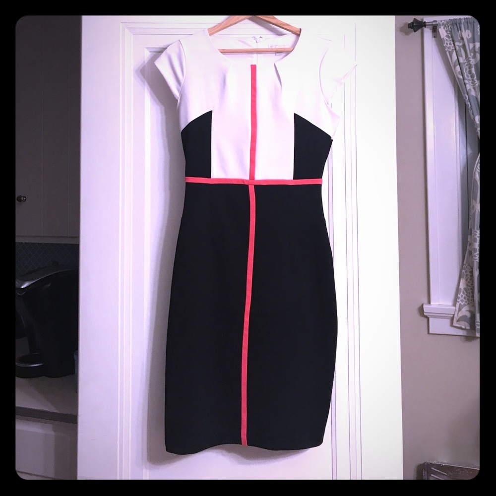 NY&CO stretch dress, xs. Black, white, coral