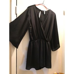 Black Satin Kimono Romper