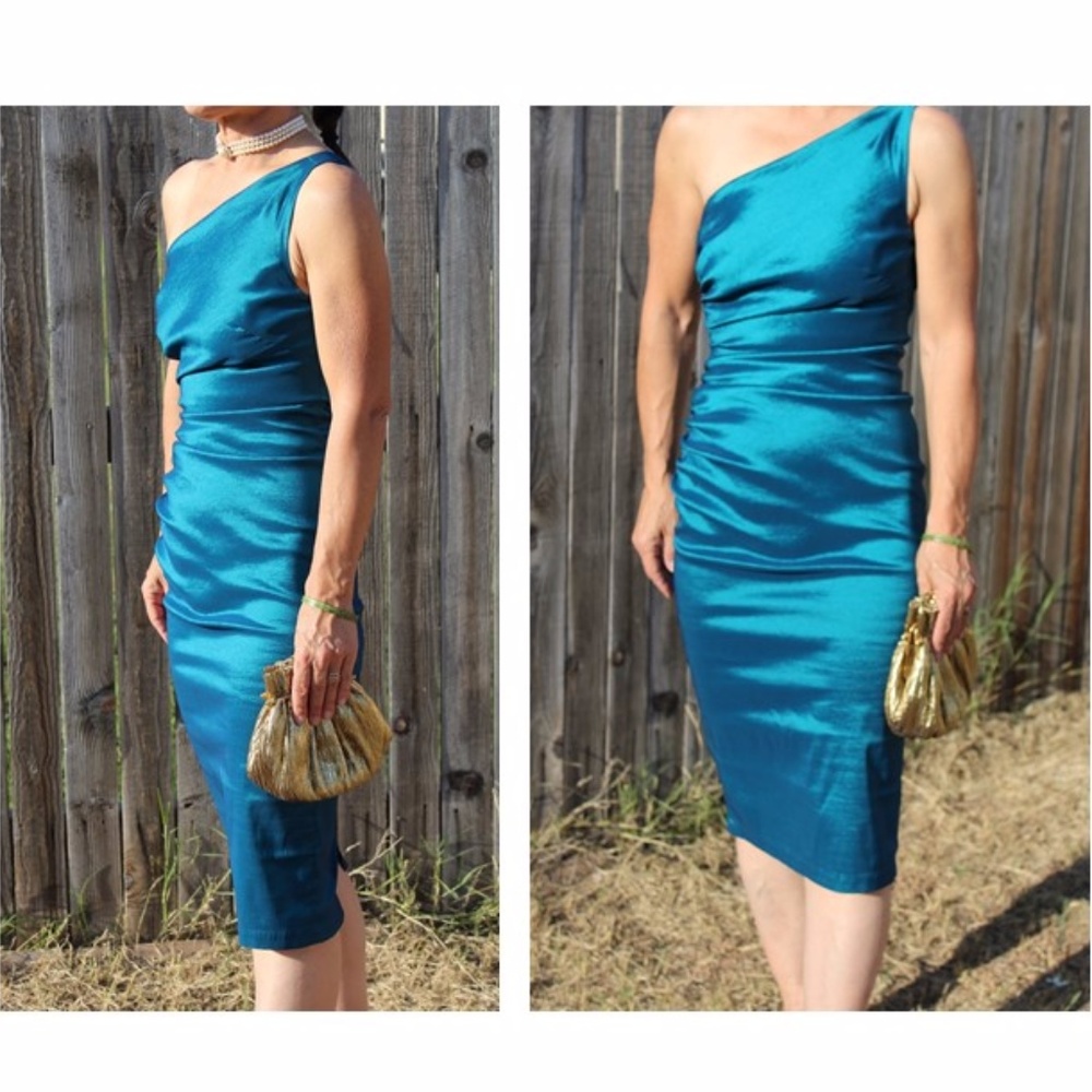 Pinup Couture Blue one shoulder wiggle dress