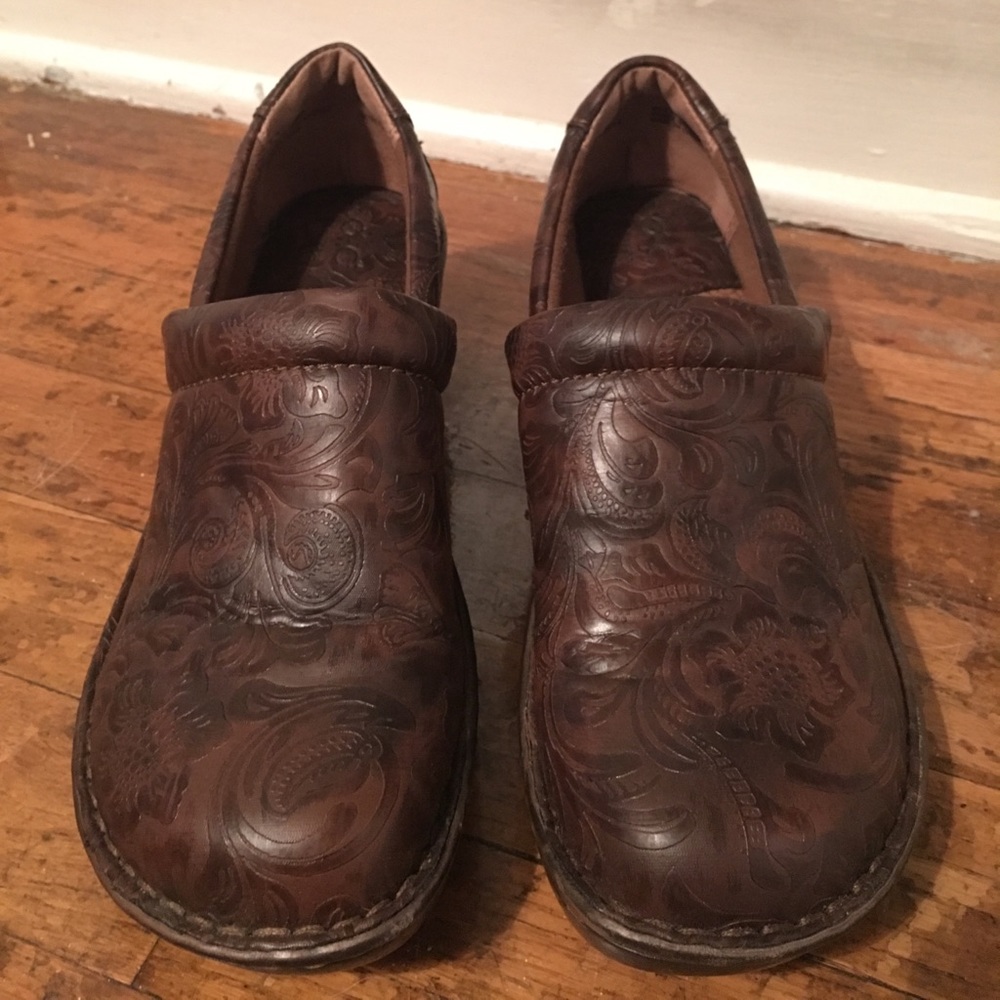 B.O.C. Born Concept Brown Tooled Clogs