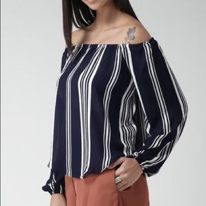 Black and White Striped Off-the-Shoulder Top