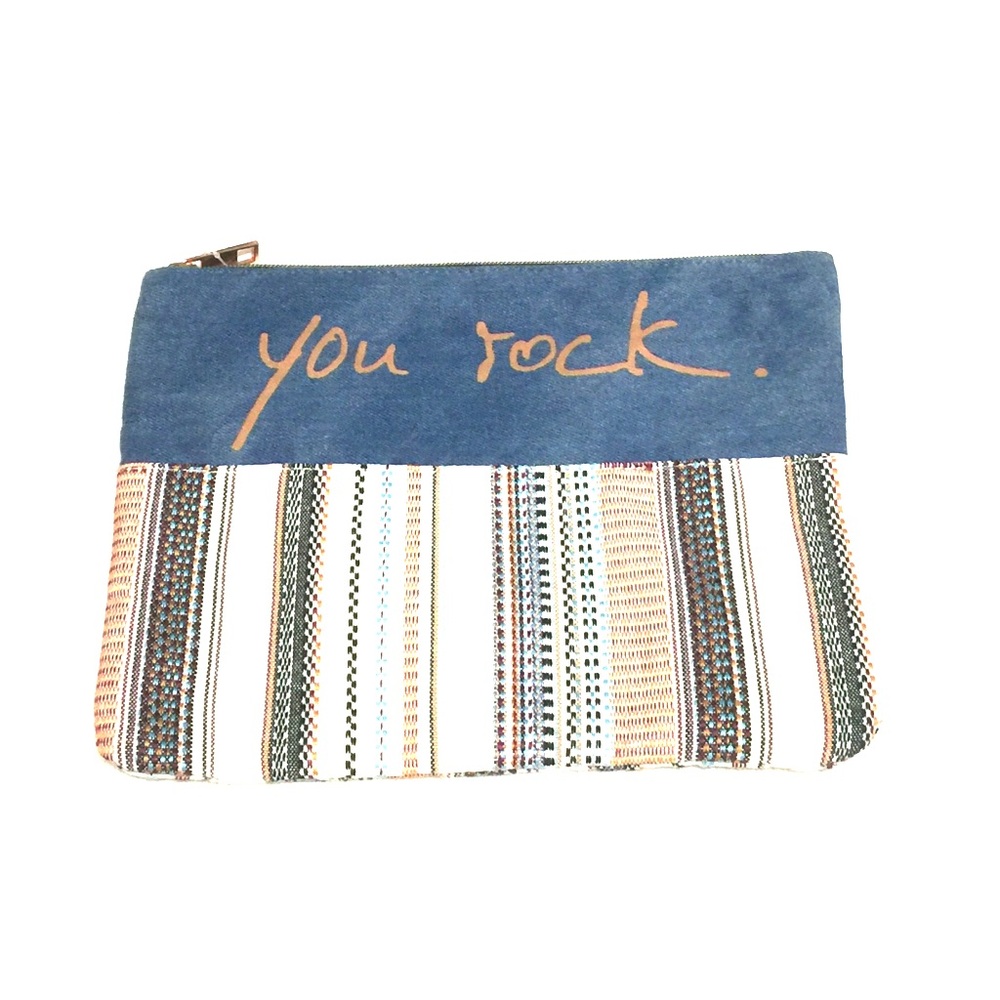 Celebration Gift  “You Rock” Denim Pouch accessories clutches makeup bag B16