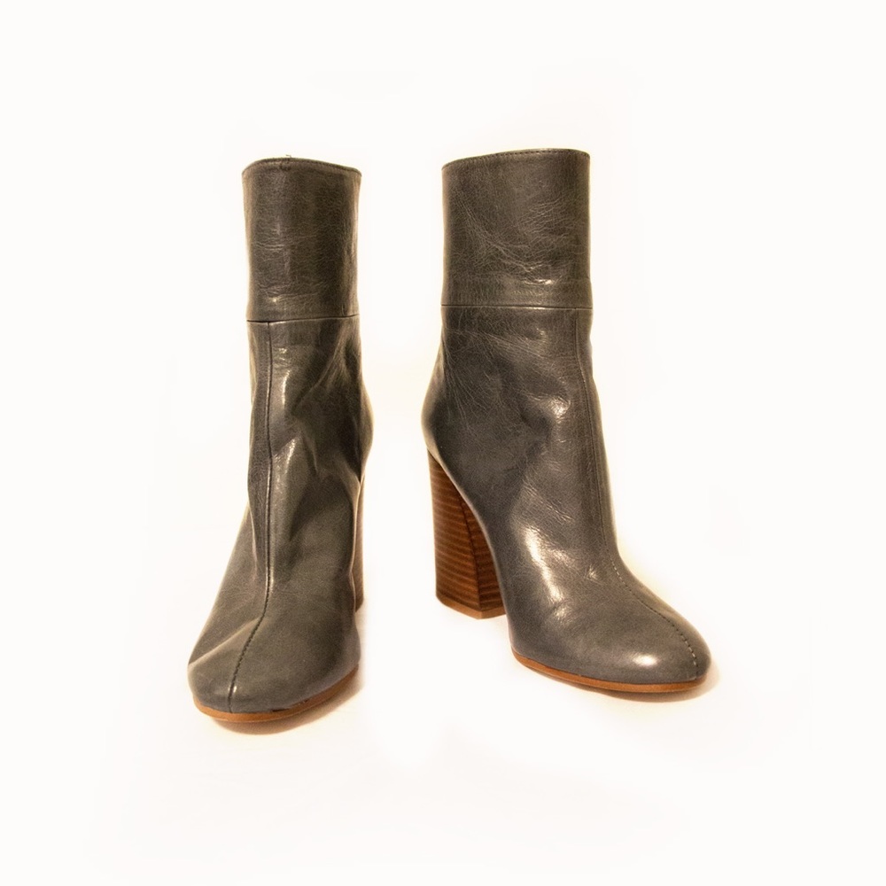 Gray leather boots