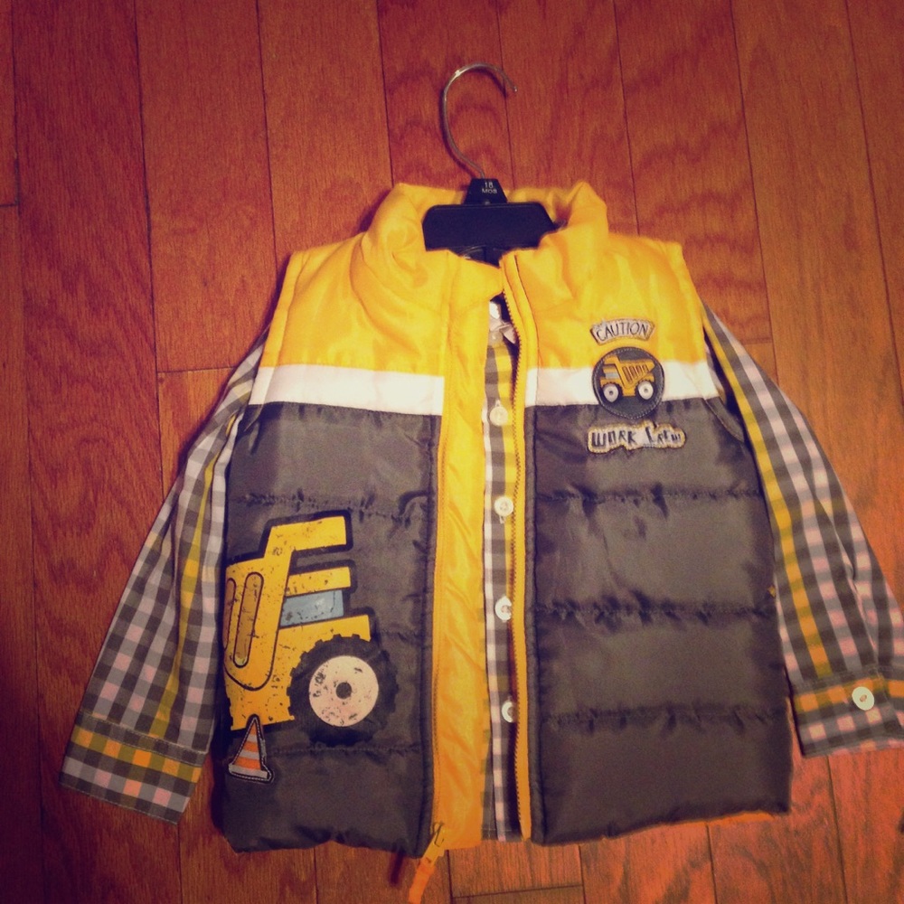 Puffer vest and long sleeve flannel button up
