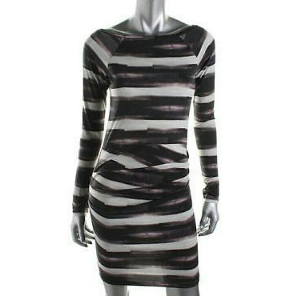 Rachel Roy 3/4 sleeve ruched dress black/purple
