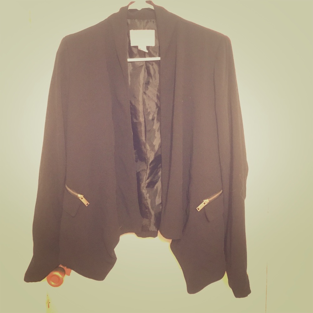 Black zipper detail open-front blazer