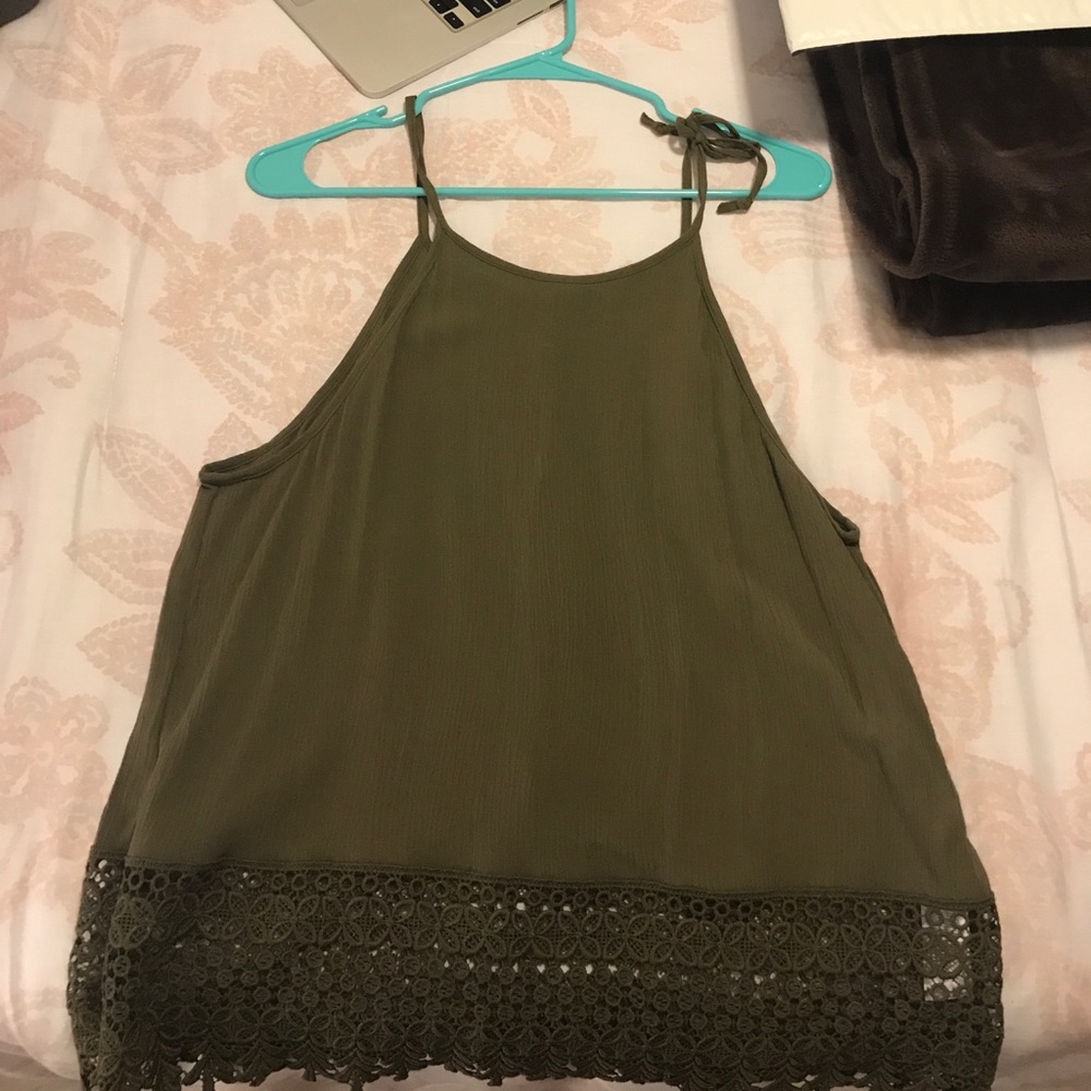 Dark Green Lace Tank Top