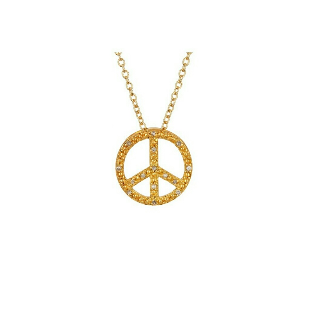 Peace sign necklace with diamonds
