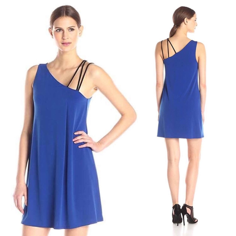 BCBG Strap Detail Asymmetrical Toga Swing Dress