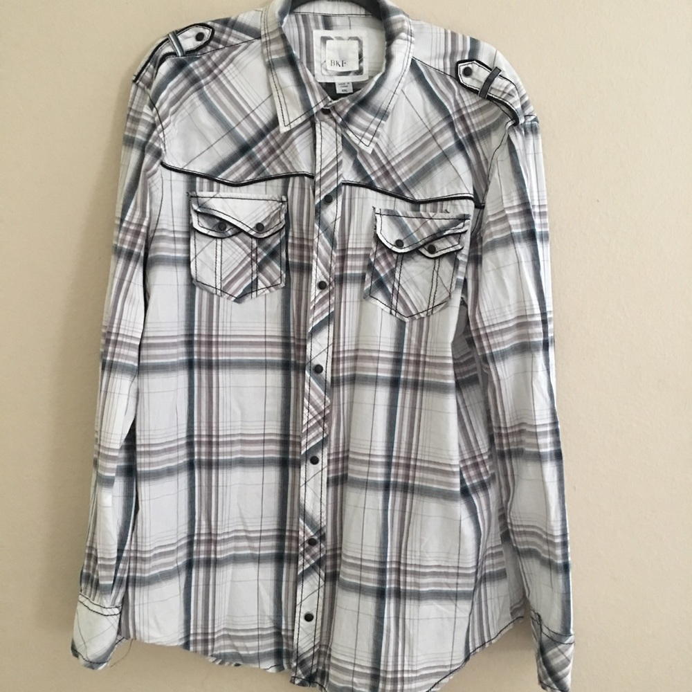 Men's BKE button down plaid shirt, slim fit, XXL