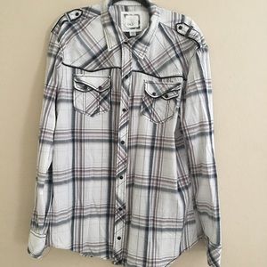 Men's BKE button down plaid shirt, slim fit, XXL