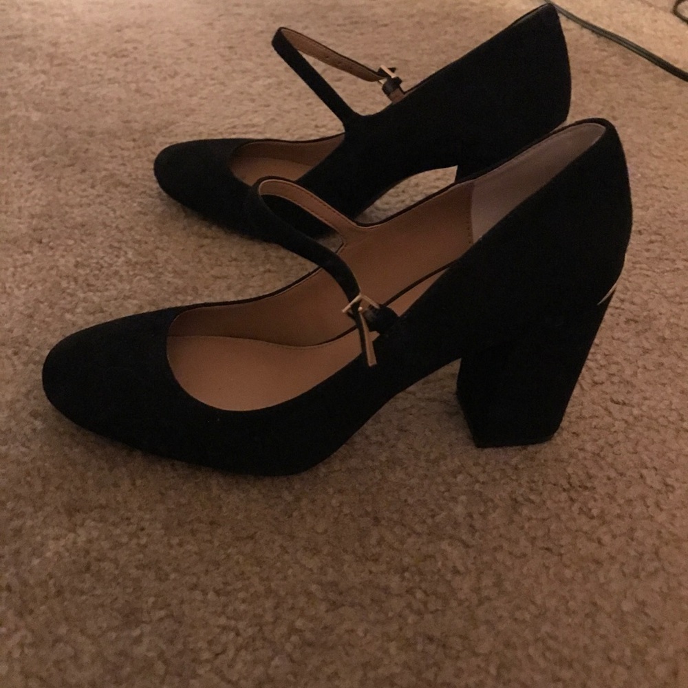 Calvin Klein black suede Mary Jane heels