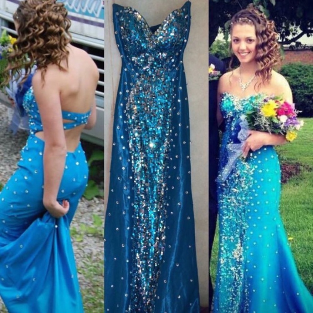 Blue sequin prom dress