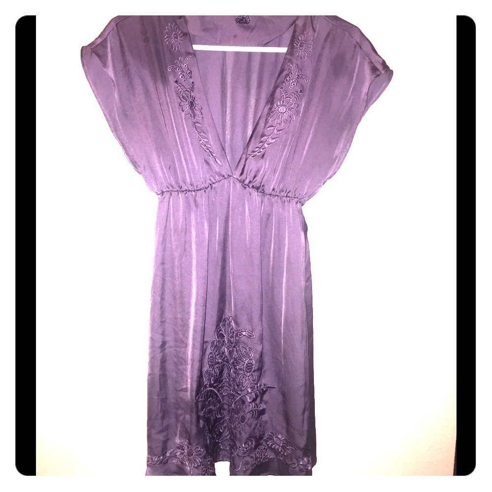 Satin purple embroidered dress