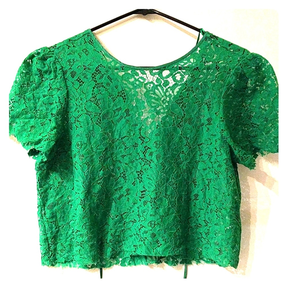 Zara Guipure Lace Top Green