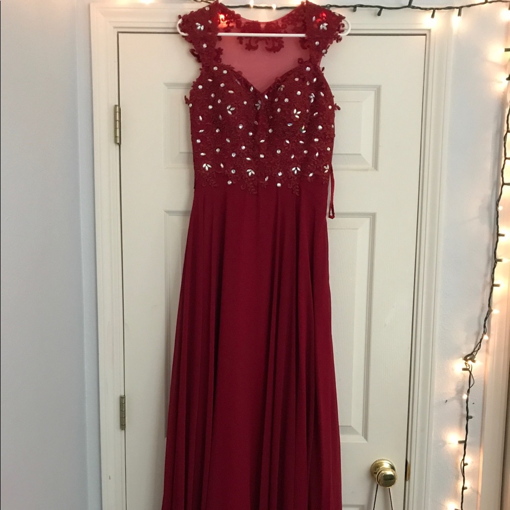 Red, sheer back dress