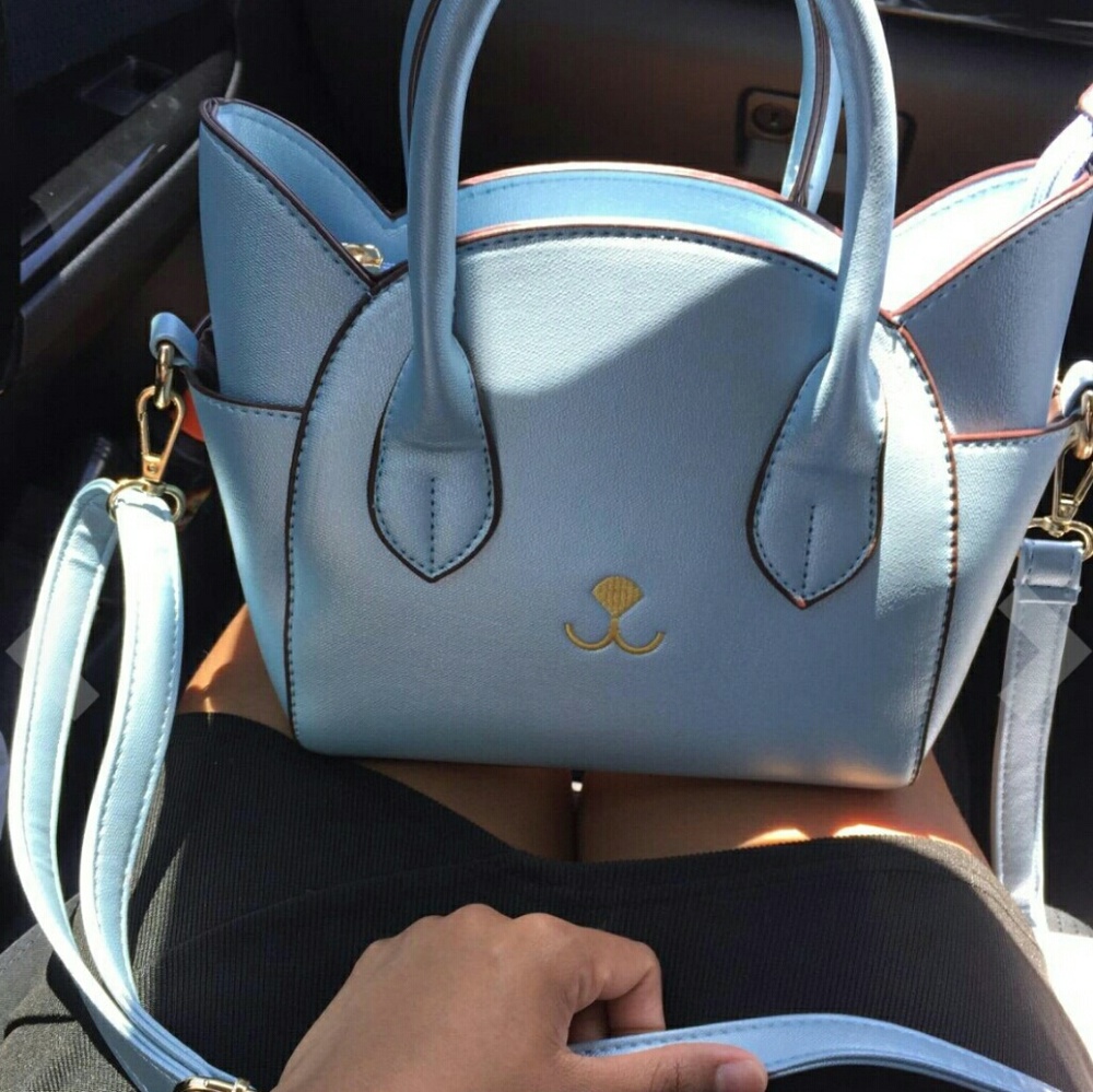 Kitten Crossbody Purse Bag Baby Blue Kawaii - Picture 7 of 8