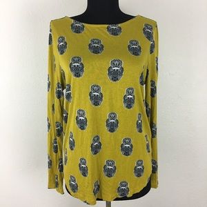 H&M Retro Owl Print Long Sleeve Top Sz Med H&M Retro Owl Print Long Sleeve Top Sz Med