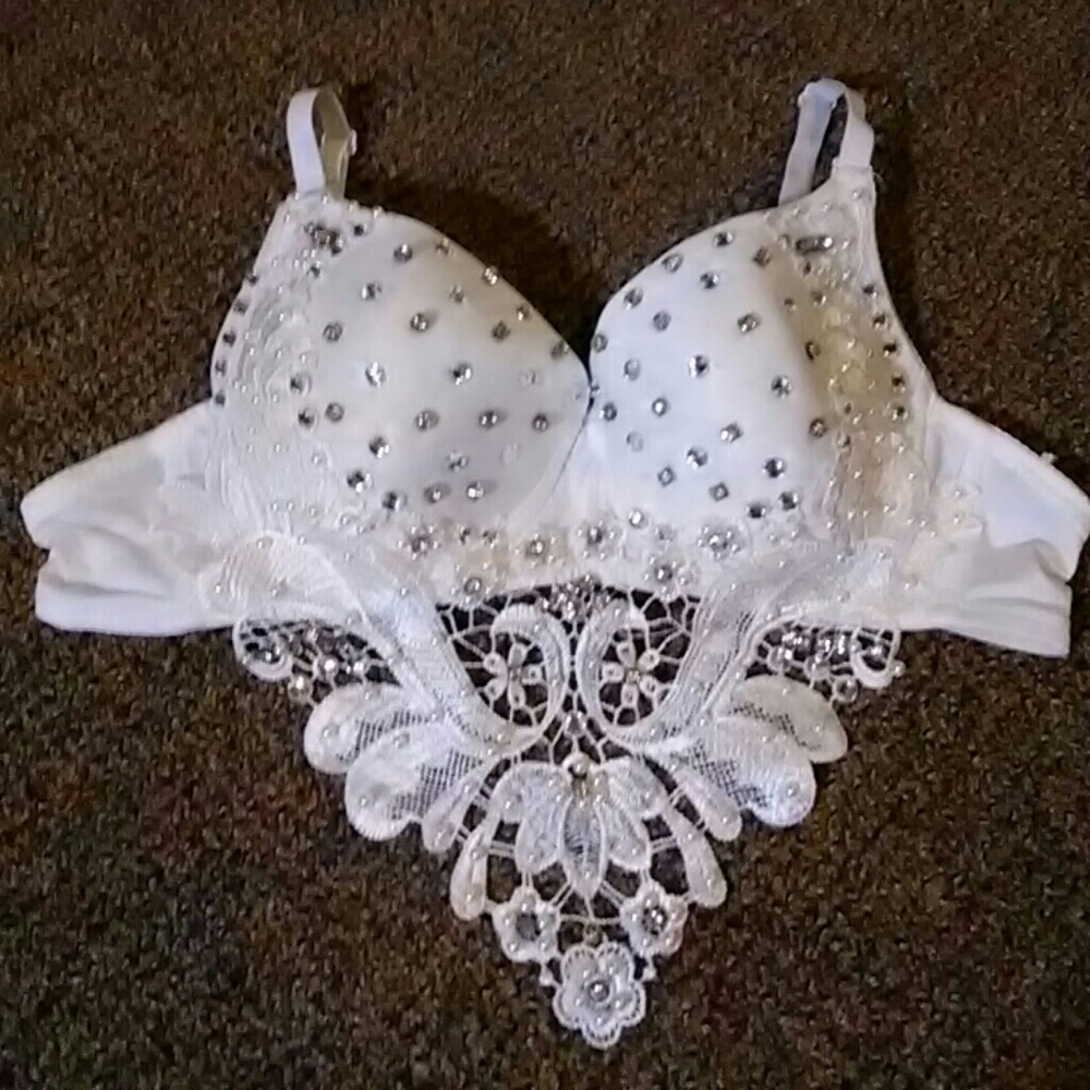Rave Halloween White Rhinestone and Pearl Bra