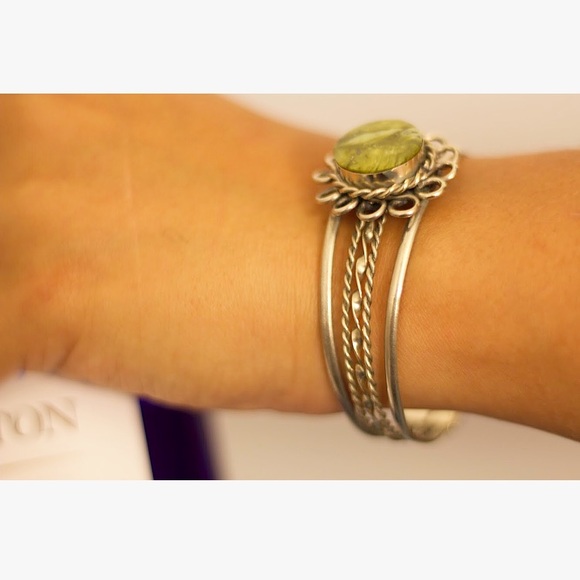 Prehnite Semi Precious Stone Bangle - Picture 2 of 3