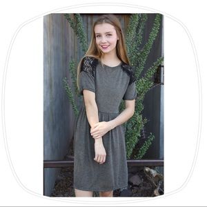 Knit Dress with Black Lace Sleeve Detail