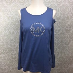 🍎Michael Kors Blue Logo Stud Cold Shoulder Tee 🍎Michael Kors Blue Logo Stud Cold Shoulder Tee