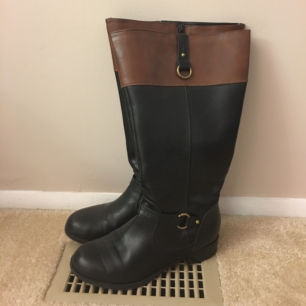 Two Tone Wide Calf Riding Boots