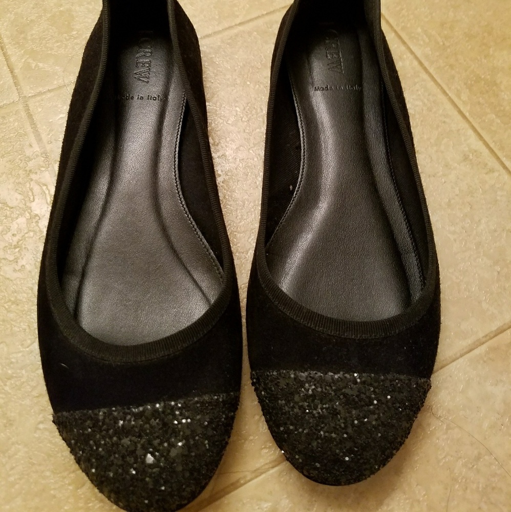 J crew black suede flat shoe