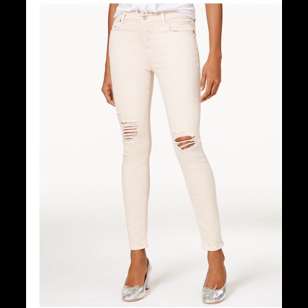7 FOR ALL MANKIND RIPPED SKINNY DISTRESSED JEANS.