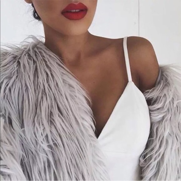 Jackets & Blazers - •• Faux Fur Bomber Jacket •• Gray-Silver
