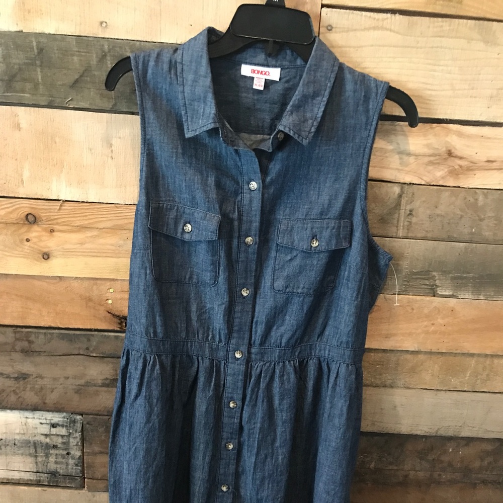 Denim knee length button down dress