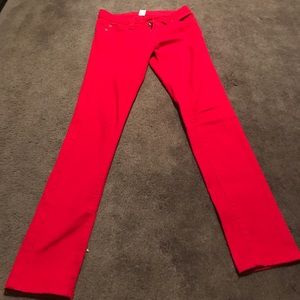Red denim jeans
