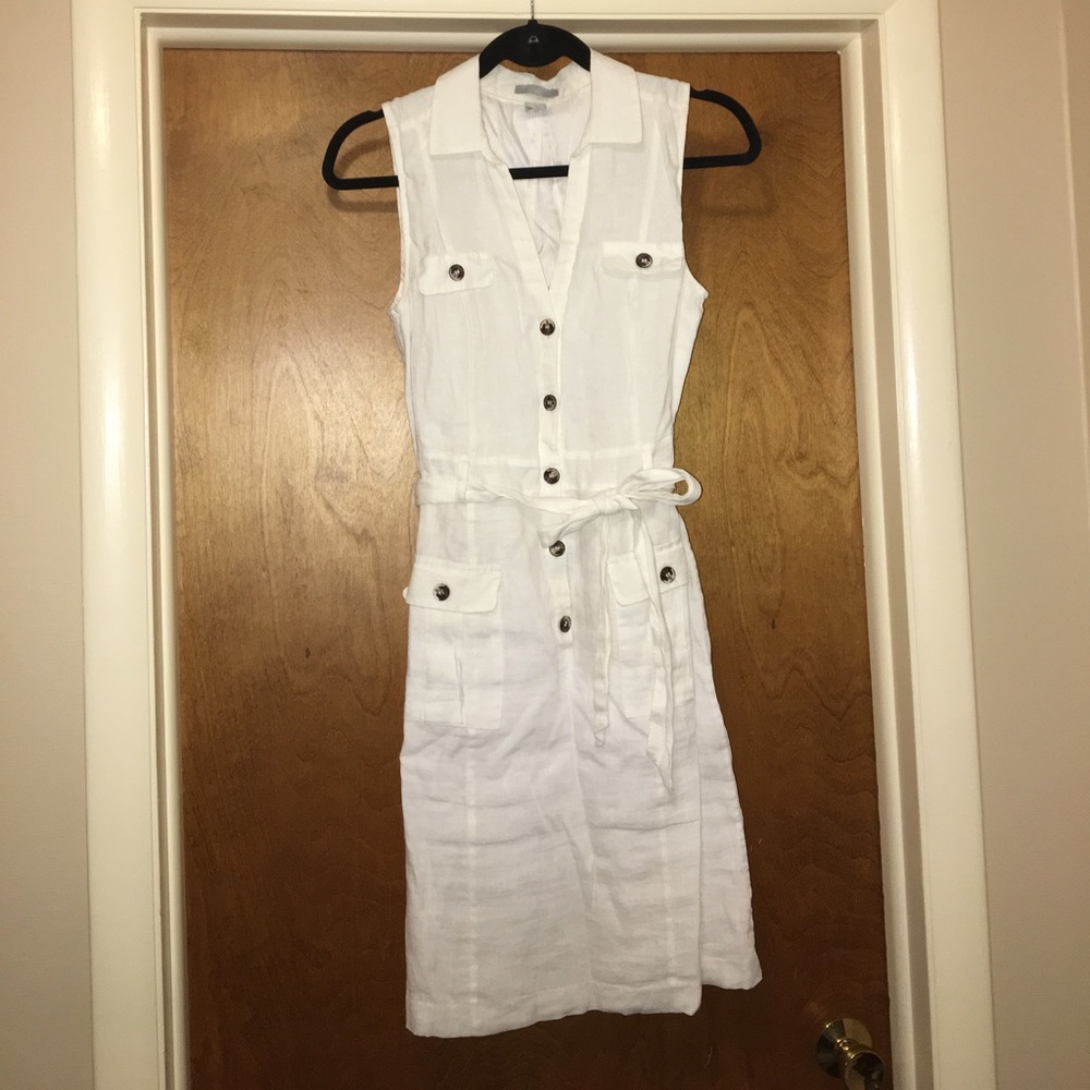 H&M - White linen dress with buttons and bow